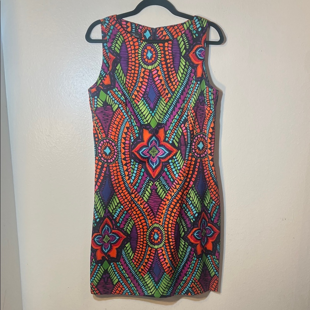 AGB Colorful Geometric Mini Dress Dayglo Bright Fun Mosaic Print Large 14